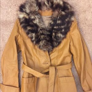 Vintage Leather Trench with Fur Collar
